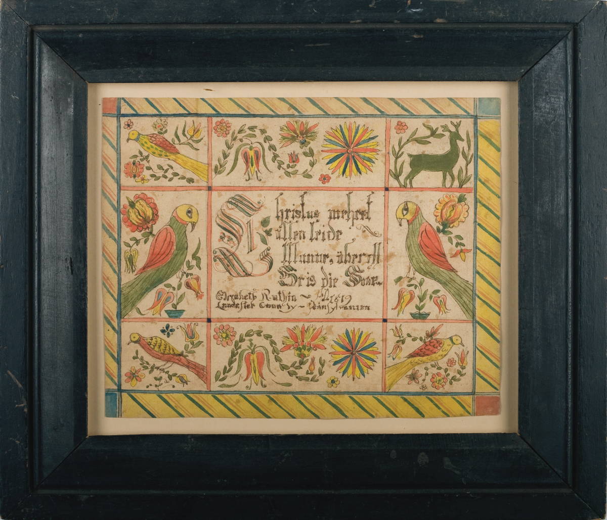 Appraisal: PENNSYLVANIA FRAKTUR A BAPTISMAL CERTIFICATE FOR ELIZABETH RUTHIN LANCASTER COUNTY