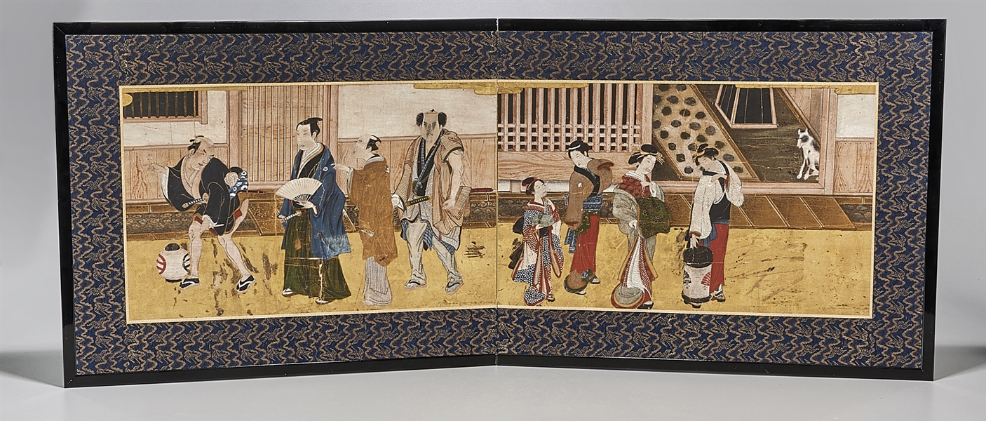 Appraisal: th to th c Japanese two panel screen x overall