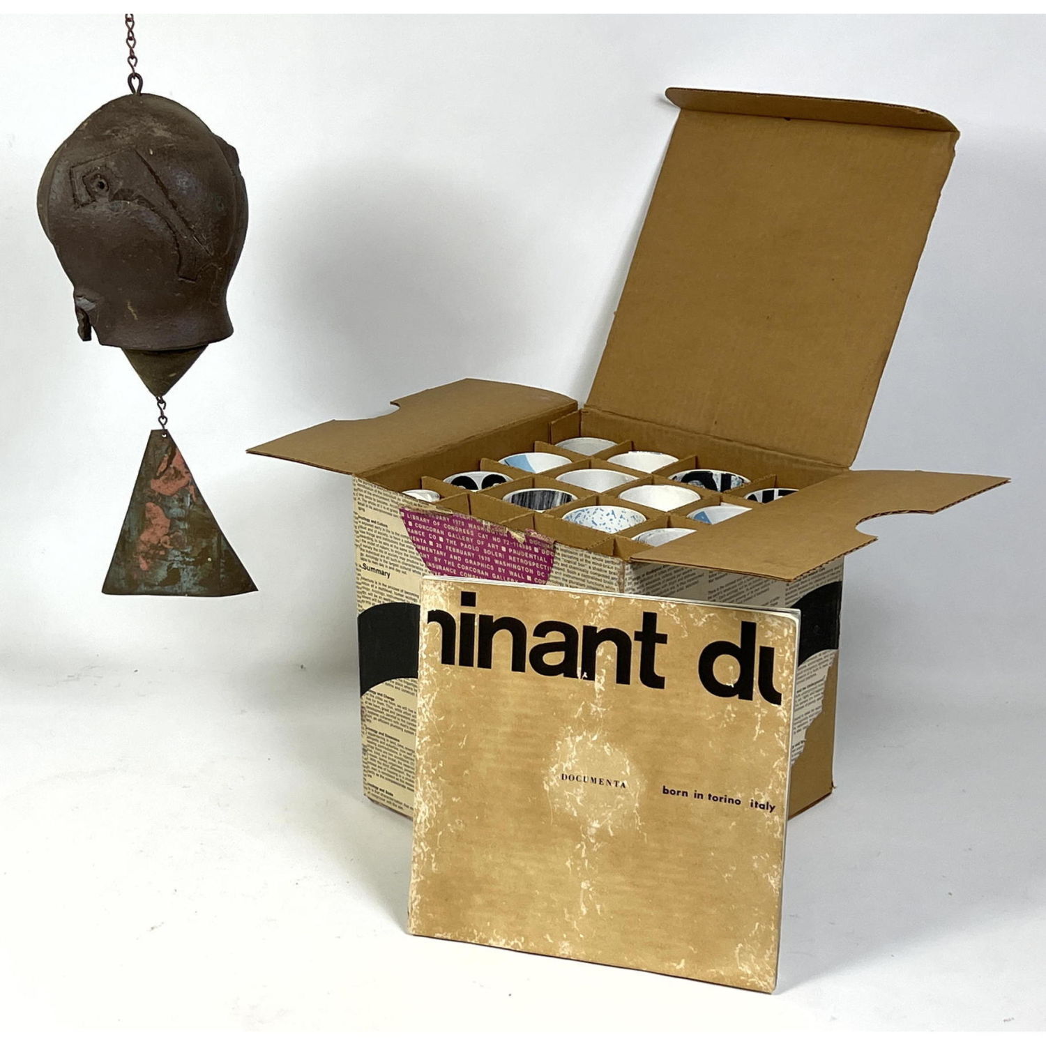 Appraisal: Paolo Soleri Arcosanti Box of Posters and Ceramic Wind Bell