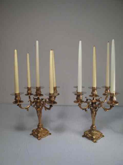 Appraisal: Pair of repousse sterling silver -arm candelabra with gold gilt