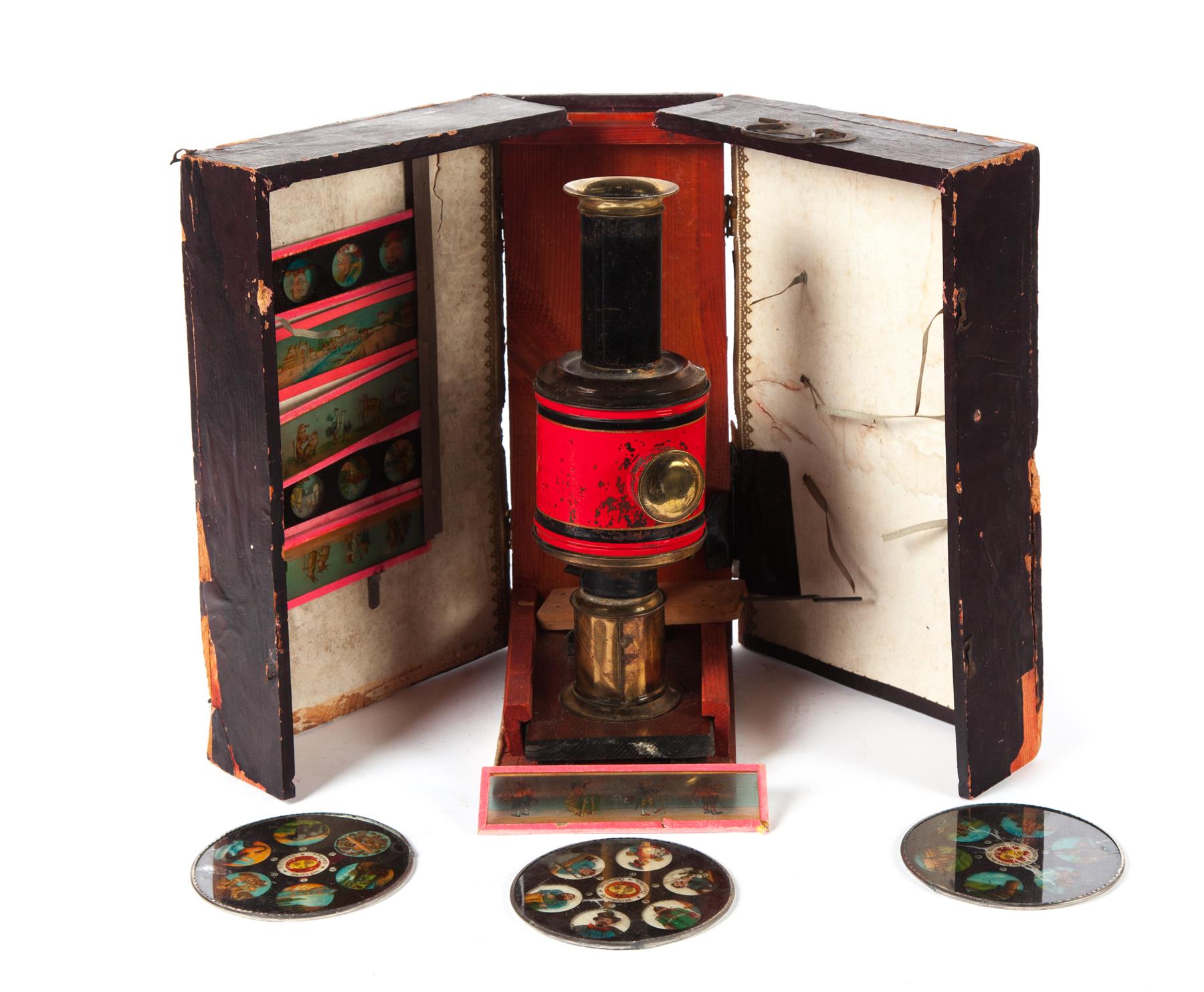 Appraisal: J S MAGIC LANTERN WITH GLASS SLIDES AND CASE Germany