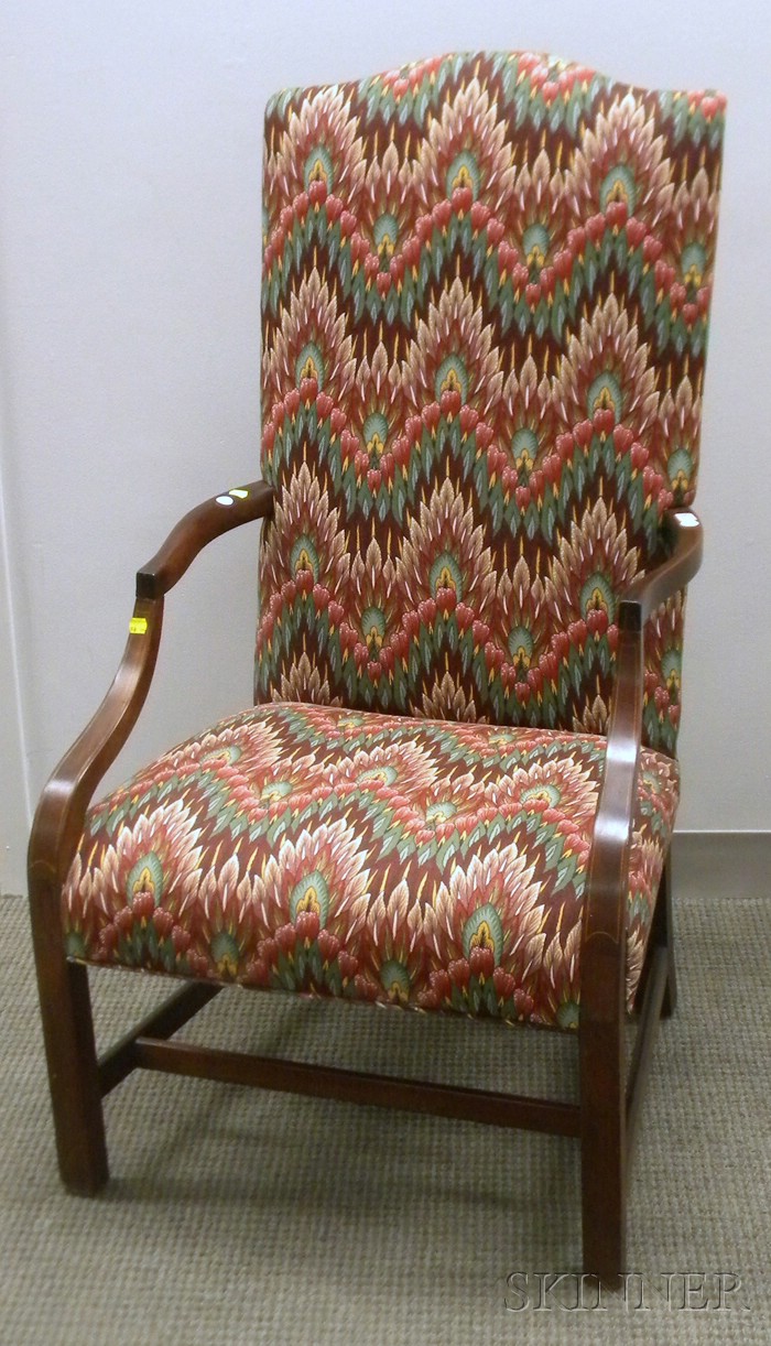 Appraisal: Federal Upholstered Inlaid Mahogany Lolling Chair Restoration