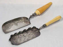 Appraisal: A silver plated crumb scoop with ivorine handle by Mappin