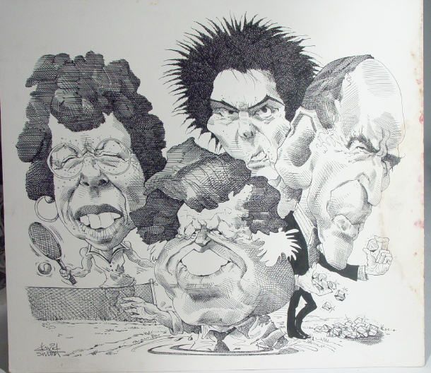 Appraisal: Original ink political cartoon depicting four famous celebrities by David