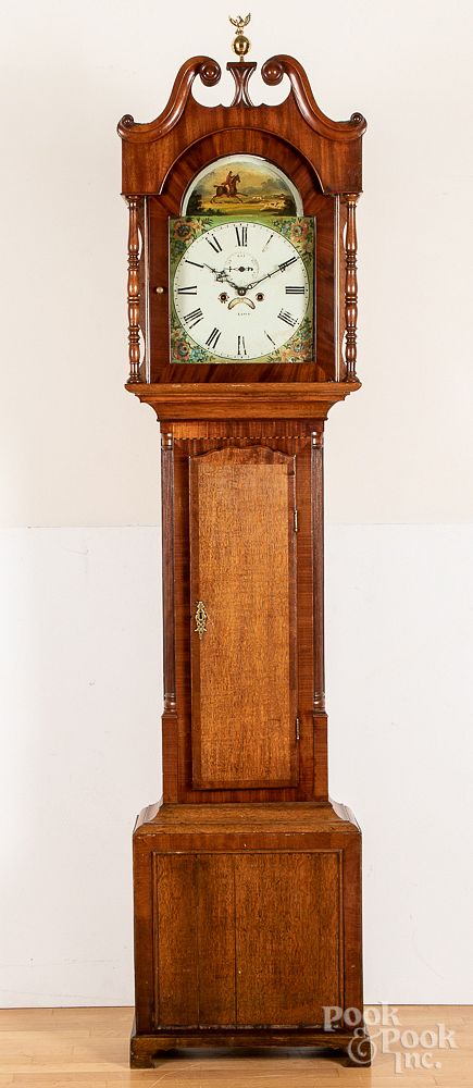 Appraisal: English oak and mahogany tall case clock English oak and