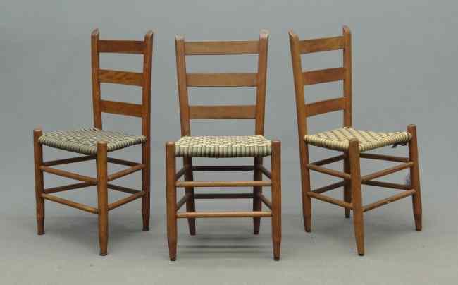 Appraisal: Lot three th c ladderback chairs with taped seats Stretcher