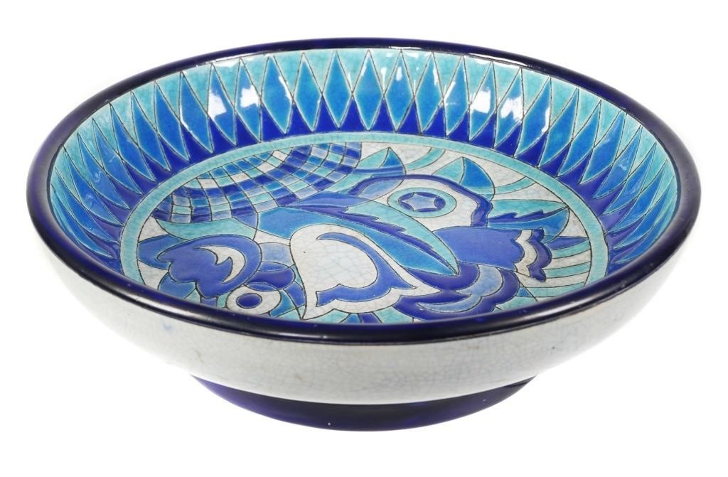 Appraisal: s Art Deco french faience glazed bowl in blue tulip