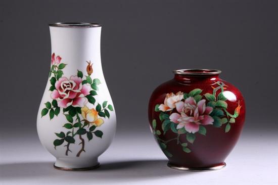 Appraisal: TWO JAPANESE SILVER WIRE CLOISONN VASES One with floral decoration