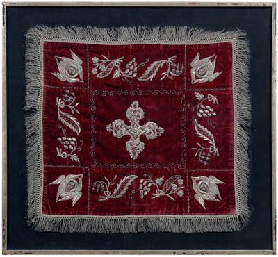 Appraisal: Russian altar cloth central cross with silver thread on burgundy