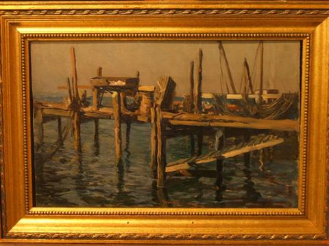 Appraisal: ITALIAN TH CENTURY LOBSTER POTS ON THE DOCK Oil on