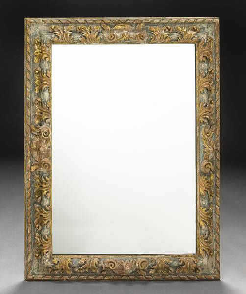 Appraisal: A Spanish Baroque style parcel gilt paint decorated mirror th