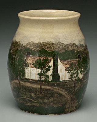 Appraisal: Hilton Pottery scenic vase decorated on all sides with two-story