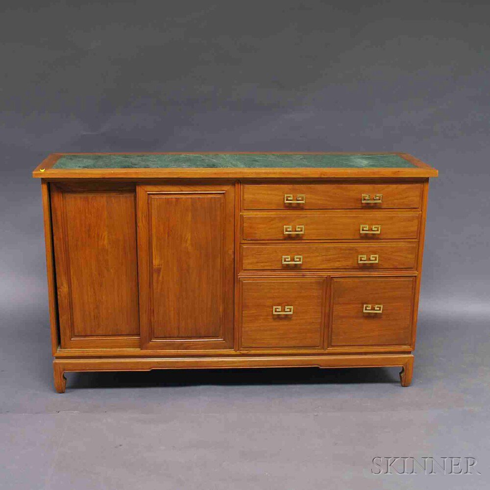 Appraisal: Bleached Walnut Marble-top Credenza th century the inset green marble