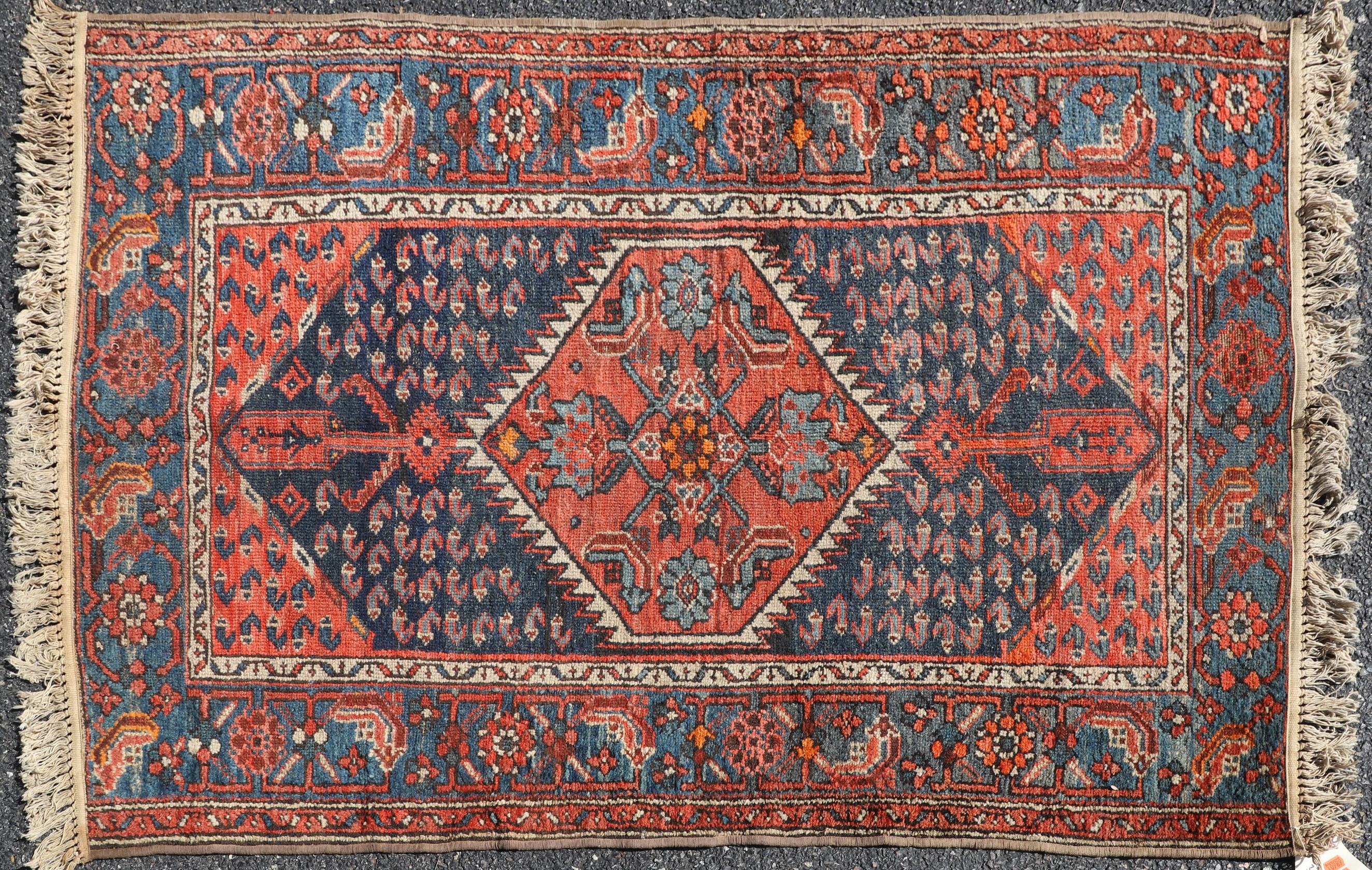 Appraisal: ' X ' Semi Antique Persian Hamadan Rug stains circa