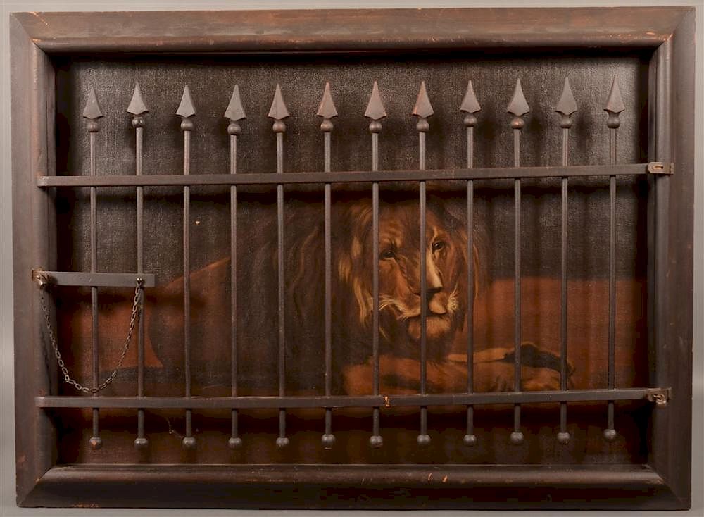 Appraisal: Ben Austrian Oil on Canvas Caged Lion Painting Ben Austrian