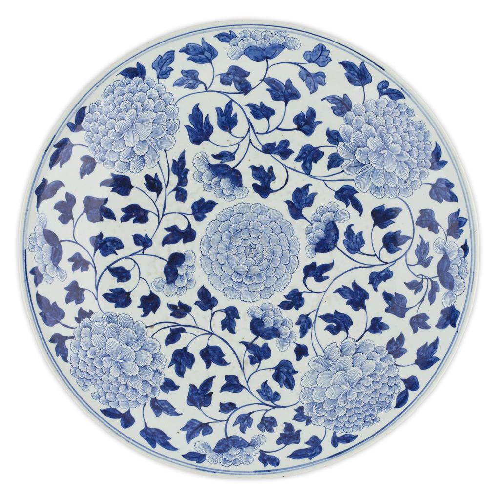 Appraisal: LARGE BLUE AND WHITE 'PEONY' CHARGER QING DYNASTY TH CENTURY