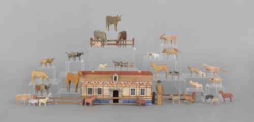 Appraisal: Painted wood Noah's Ark late th c with forty-two animals