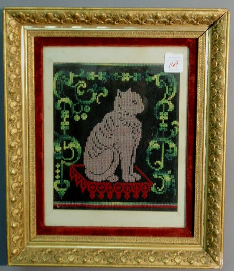 Appraisal: Framed Victorian woolwork of a seated cat h x w