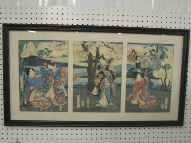 Appraisal: Kunichika Japanese Woodblock Triptych Print - approx x each