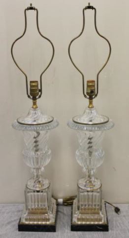 Appraisal: Pair of Baccarat Molded Glass Urn Form Lamps Nice pair