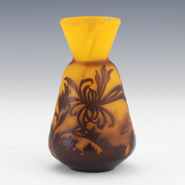 Appraisal: GALLE CAMEO CUT VASE x Brown cut to orange frosted