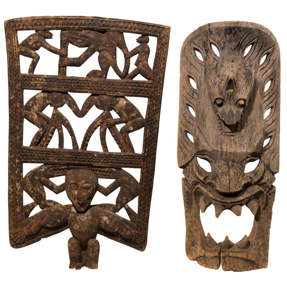 Appraisal: ETHNOGRAPHIC CARVED WOOD MASK AND PANEL items including an Oceanic