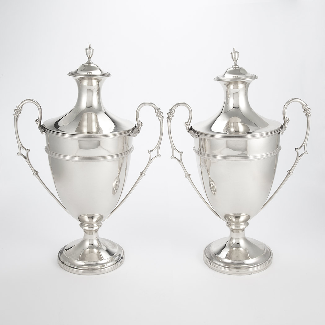 Appraisal: Pair of English Silver Covered Trophies Crichton Co London th