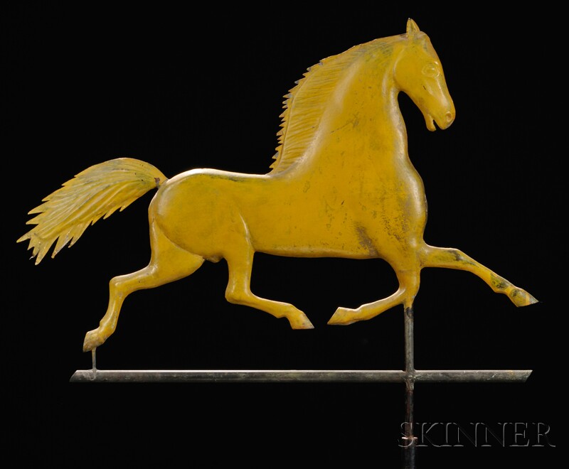 Appraisal: Yellow-painted Black Hawk Horse Weathervane attributed to Cushing White Waltham