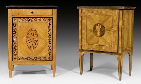 Appraisal: PAIR OF SMALL COMMODES Louis XVI Northern Italy circa Walnut