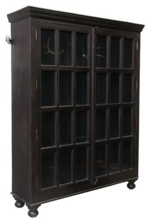 Appraisal: Rustic wood bookcase late th c glazed doors interior shelves