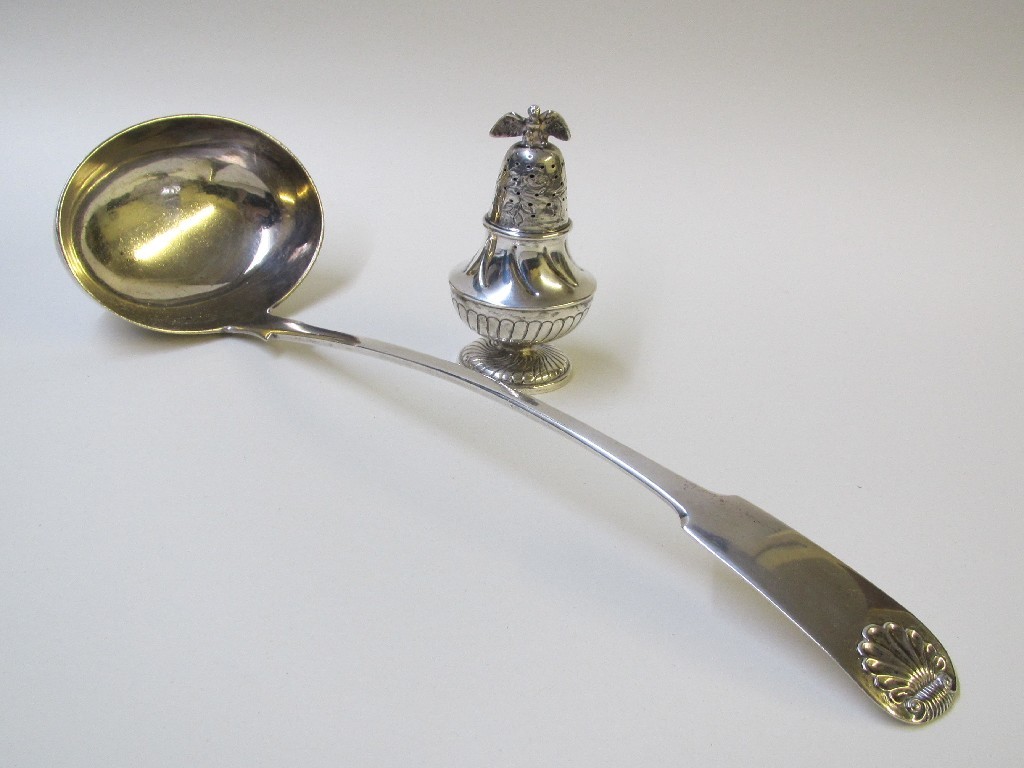 Appraisal: A William IV silver soup ladle Edinburgh and a Continental