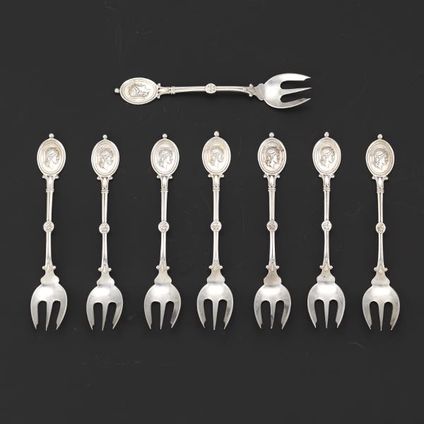 Appraisal: EIGHT BALL BLACK CO STERLING SILVER OYSTER FORKS PALLAS ATHENA