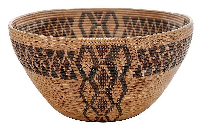 Appraisal: Yokuts Coiled Basketry Bowl California early th century polychrome double