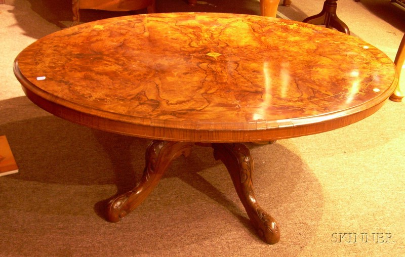 Appraisal: George II Style Oval Inlaid and Burl Veneer Low Table