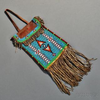 Appraisal: Kiowa Beaded Hide and Commercial Leather Dispatch Bag c the