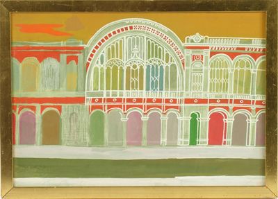 Appraisal: A modern gouache study of colonnaded facade x in x