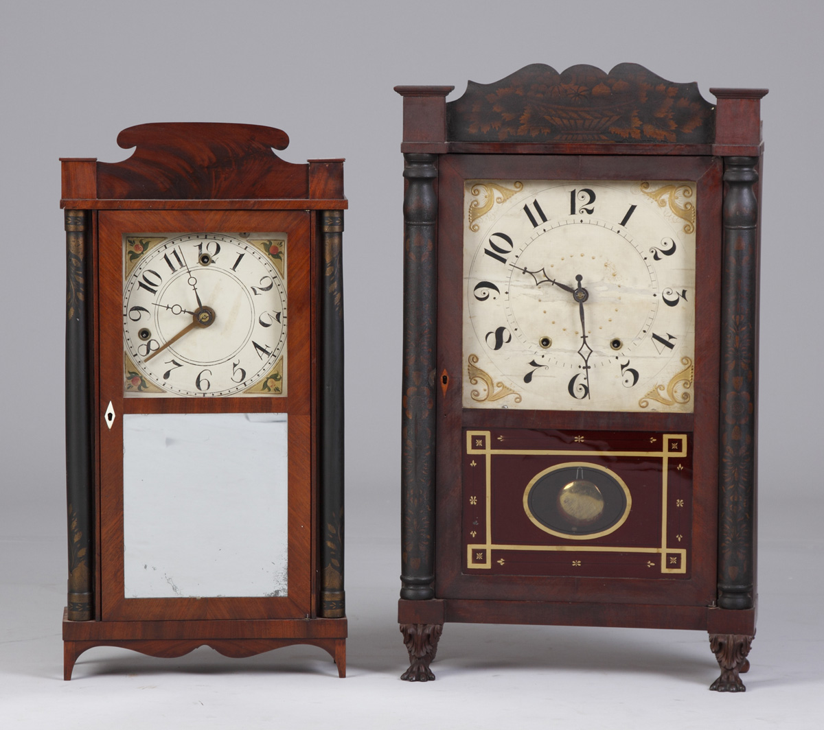 Appraisal: Miniature Silas Hoadley Shelf Clock Mahogany case with applied stenciled