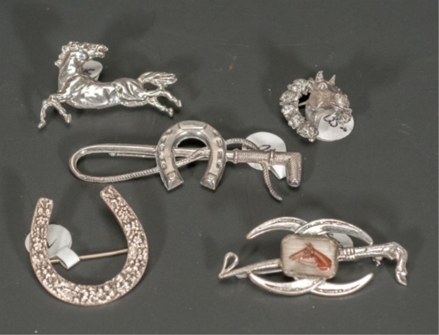 Appraisal: Five Sterling Equestrian Themed Pins ozt total weight