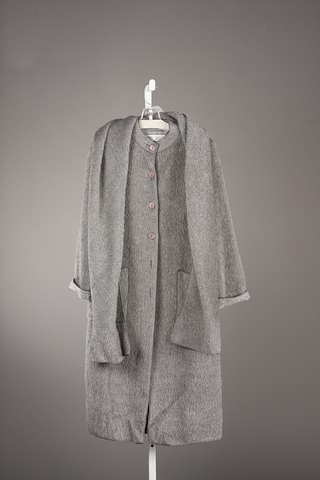 Appraisal: Ruffola gray wool alpaca long coat with tweedy lining and