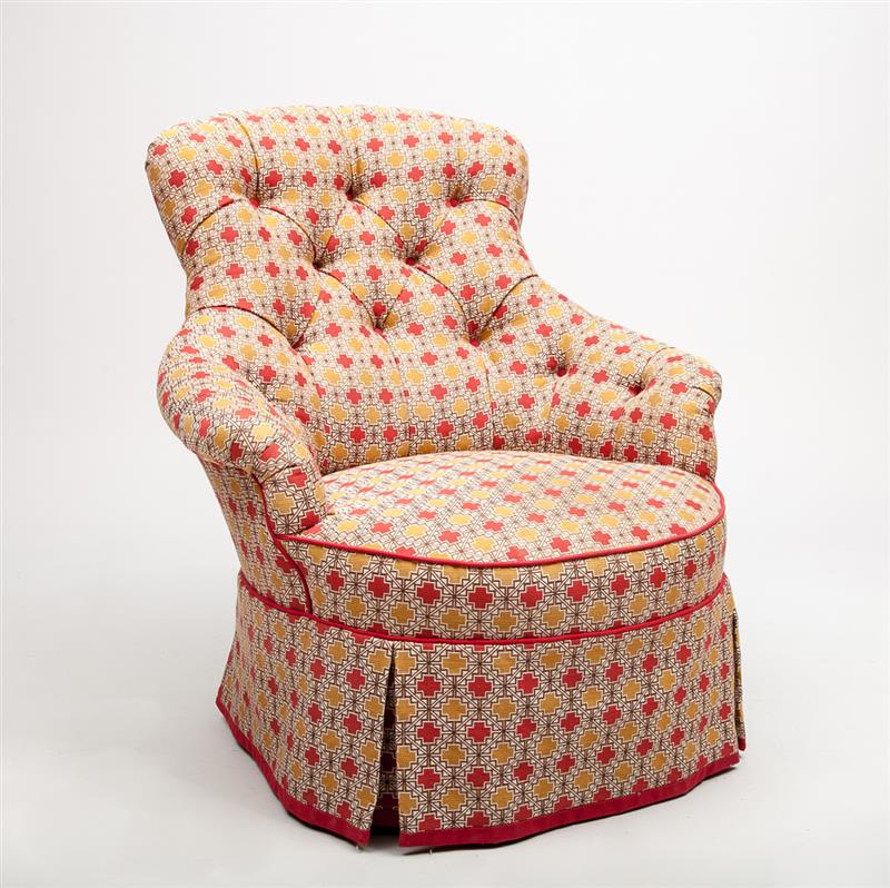 Appraisal: Tufted Patterned Fabric-Upholstered Armchair x x in Property from a