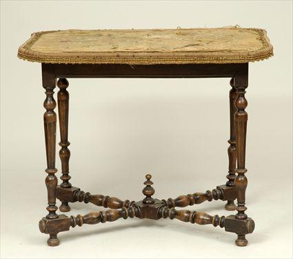 Appraisal: Louis XIV-Style Walnut Dressing Table with Needlework-Covered Top x x