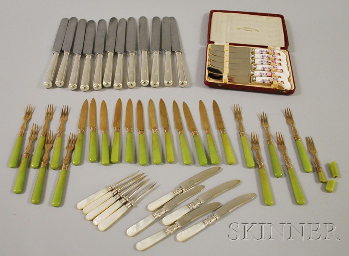 Appraisal: Four Knife Sets a set of twelve silver handled French