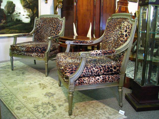 Appraisal: Pair of custom Italian Provincial arm chairs with ultra suede