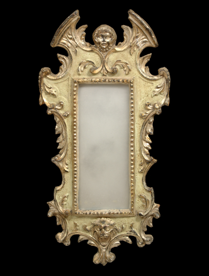 Appraisal: Italian Carved Celadon-Painted and Parcel-Argente Wood Vertical Looking Glass of