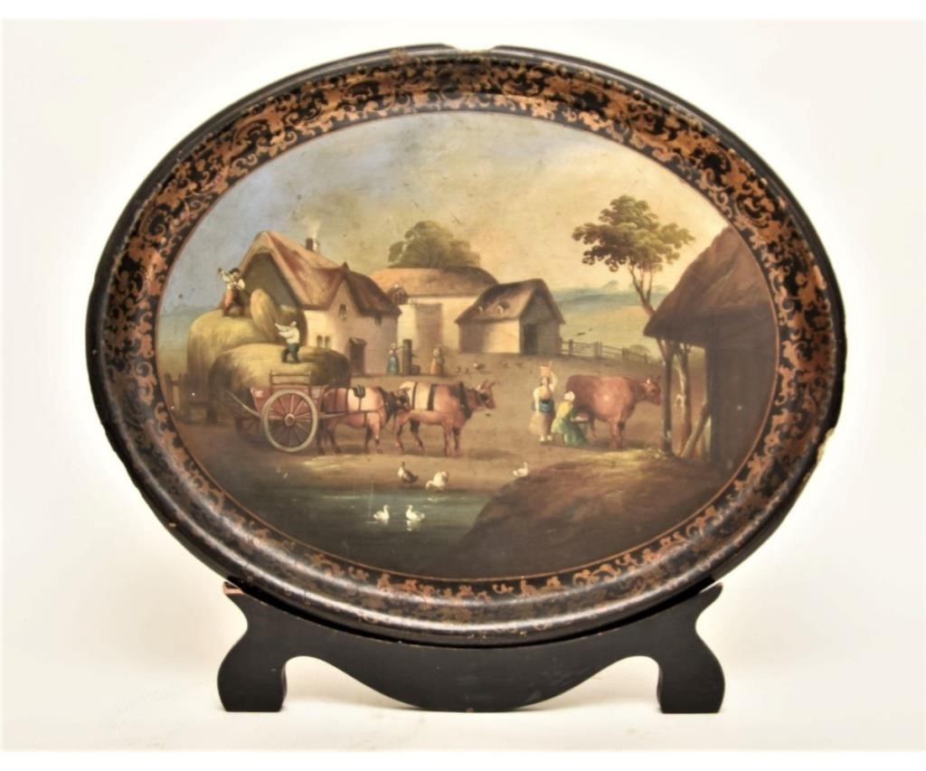 Appraisal: Papier-mache' Victorian serving tray with original paint decorated farm scene