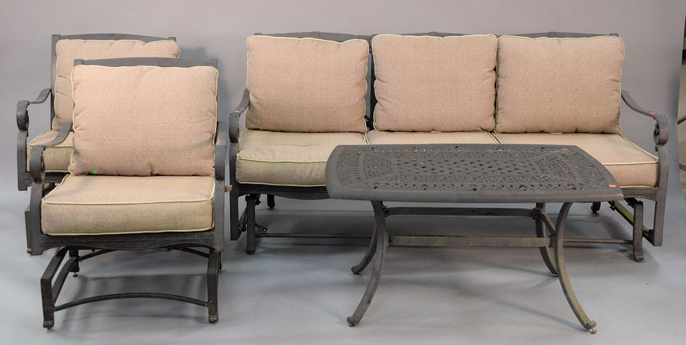 Appraisal: Four piece metal outdoor set sofa two chairs along with