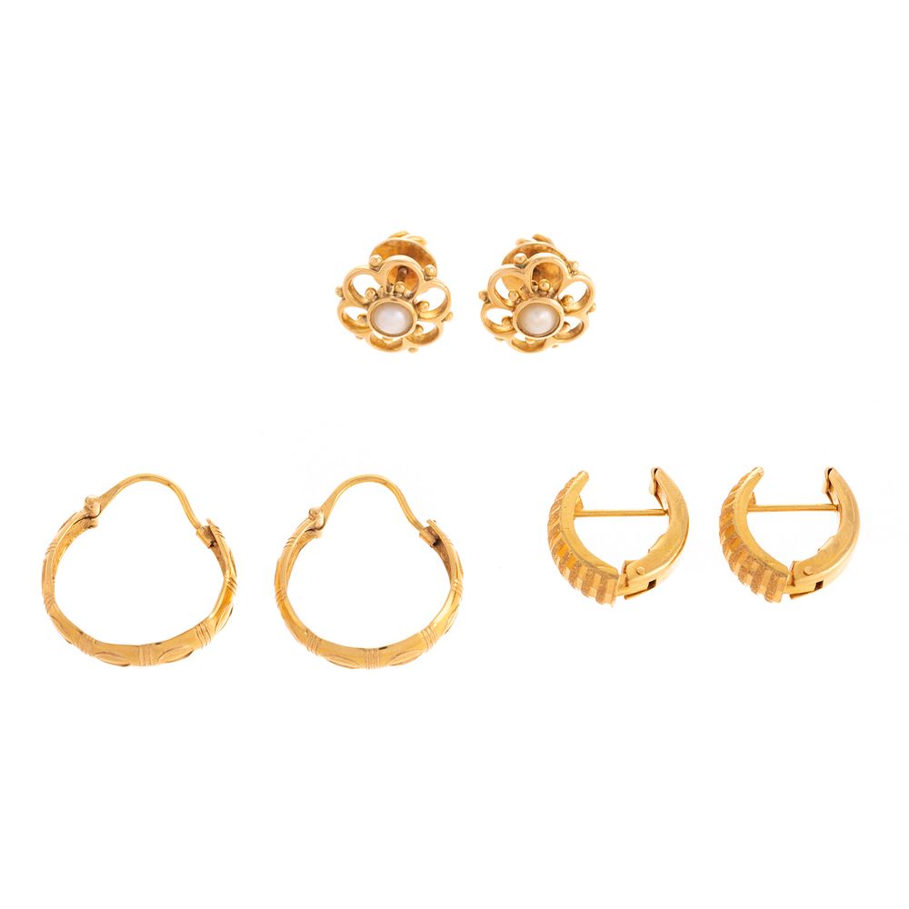 Appraisal: Three Pairs of Earrings in K K K yellow gold