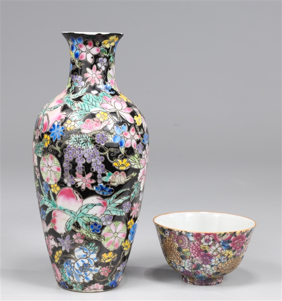 Appraisal: Pair Chinese porcelain vase and tea cup with light relief