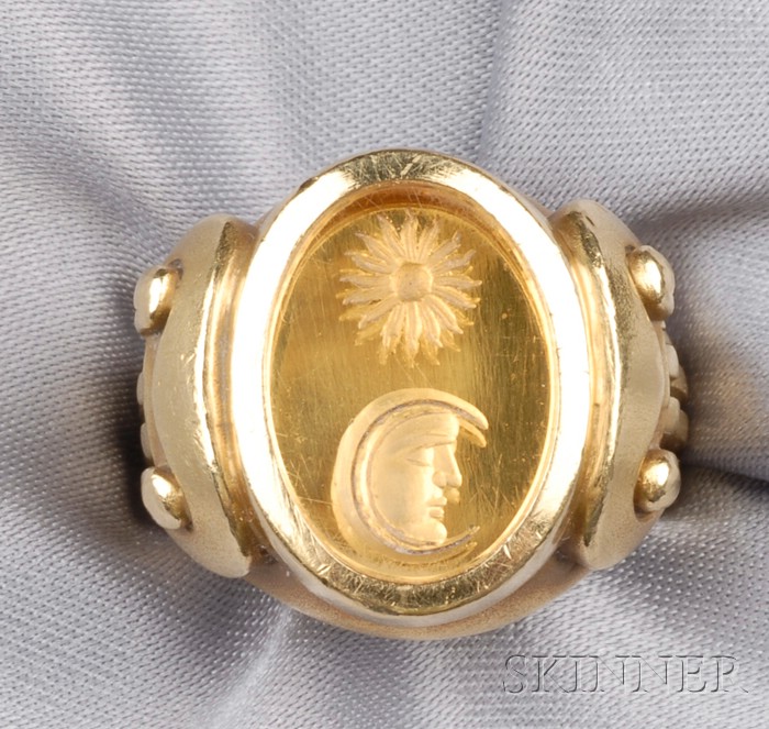 Appraisal: kt Gold Ring Kieselstein-Cord set with a rock crystal tablet