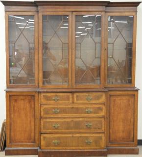 Appraisal: Continental mahogany breakfront banded inlaid with four glass doors over